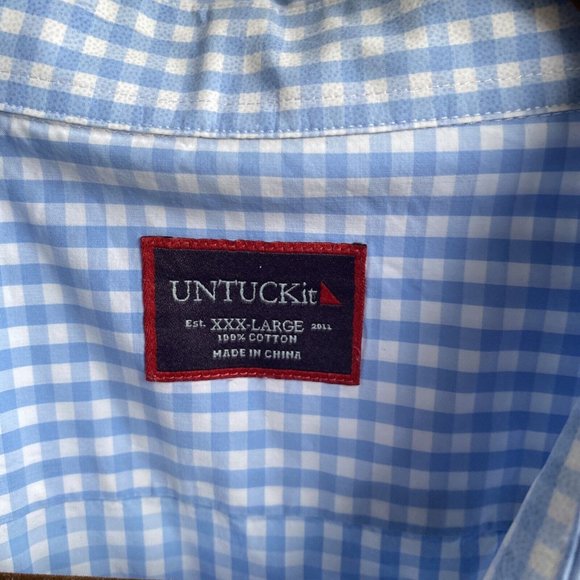 UNTUCKit Mens 3XL XXL Button Down Casual Shirt Blue Gingham Plaid Check Cotton - Picture 3 of 4